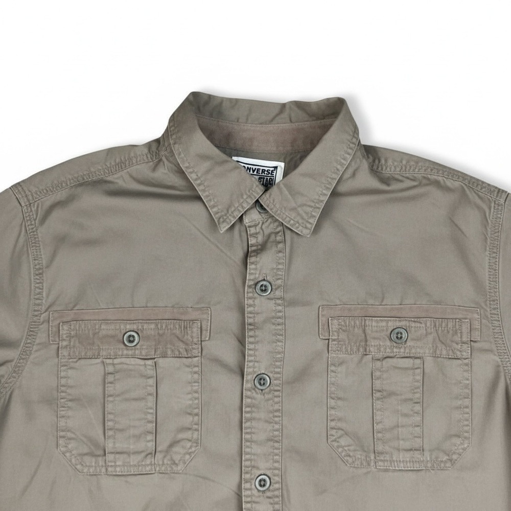 Converse One Star Mens Khaki Long Sleeve Utility Button Down Work Shirt Large - Picture 4 of 6